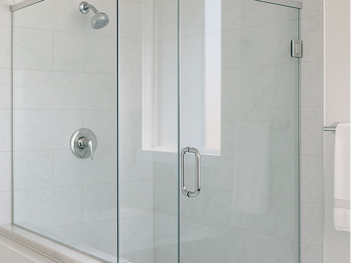 Spotless glass shower and chrome fixtures without water spots